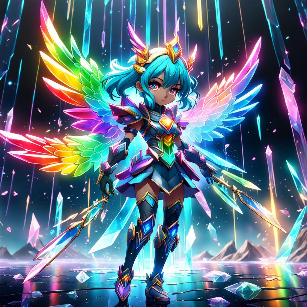 Anime Neon Crystal Guardian Girl in Detailed Painting