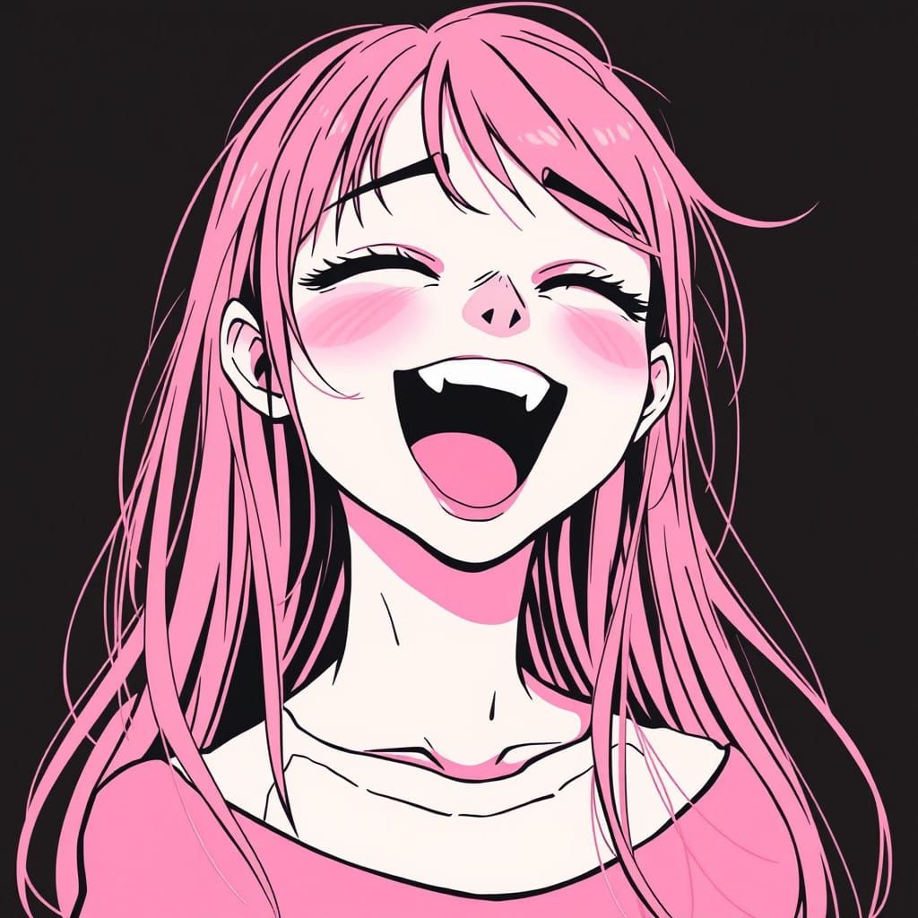 Happy Anime Girl with Pink Lines