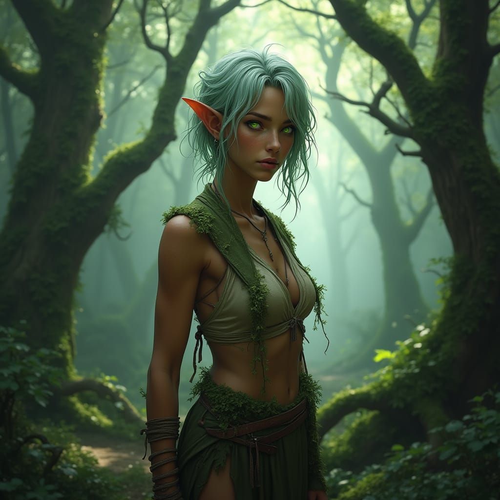 Ethereal Wood Elf Goddess in Forest Sanctuary