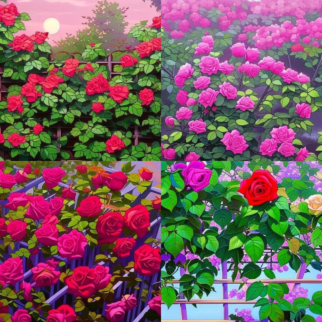 Hyperrealistic Roses Growing on Trellis Splash Art