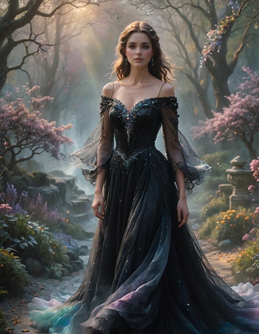 Flowing black gown sparkling soft