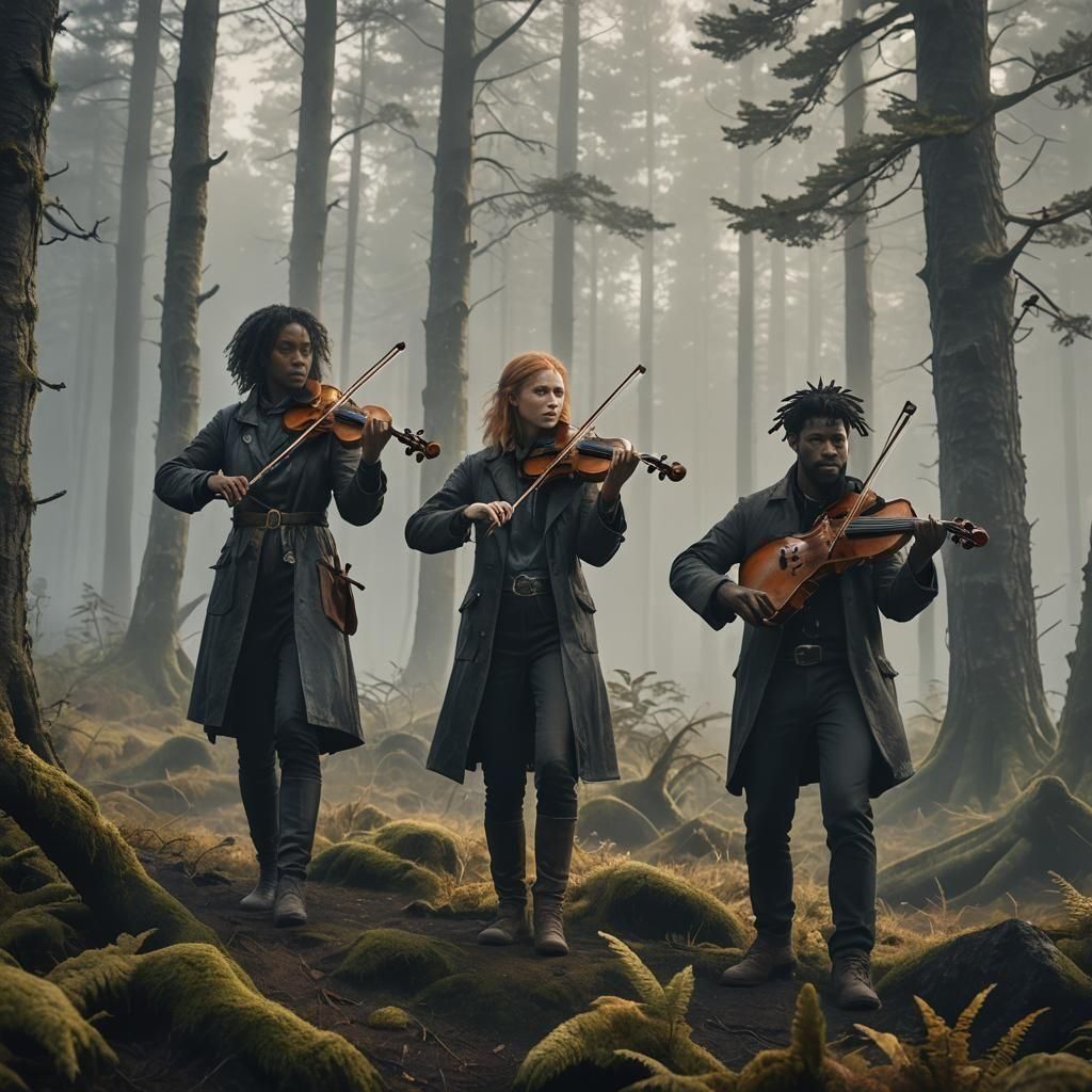 Musicians in Nordic Forest: Detailed Matte Painting