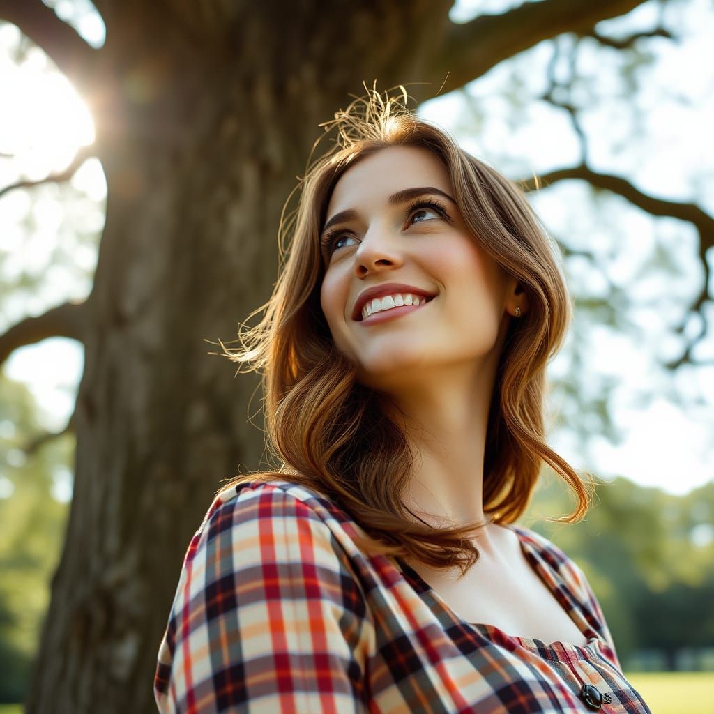 Woman in Summer Dress Smiling in Sunlight