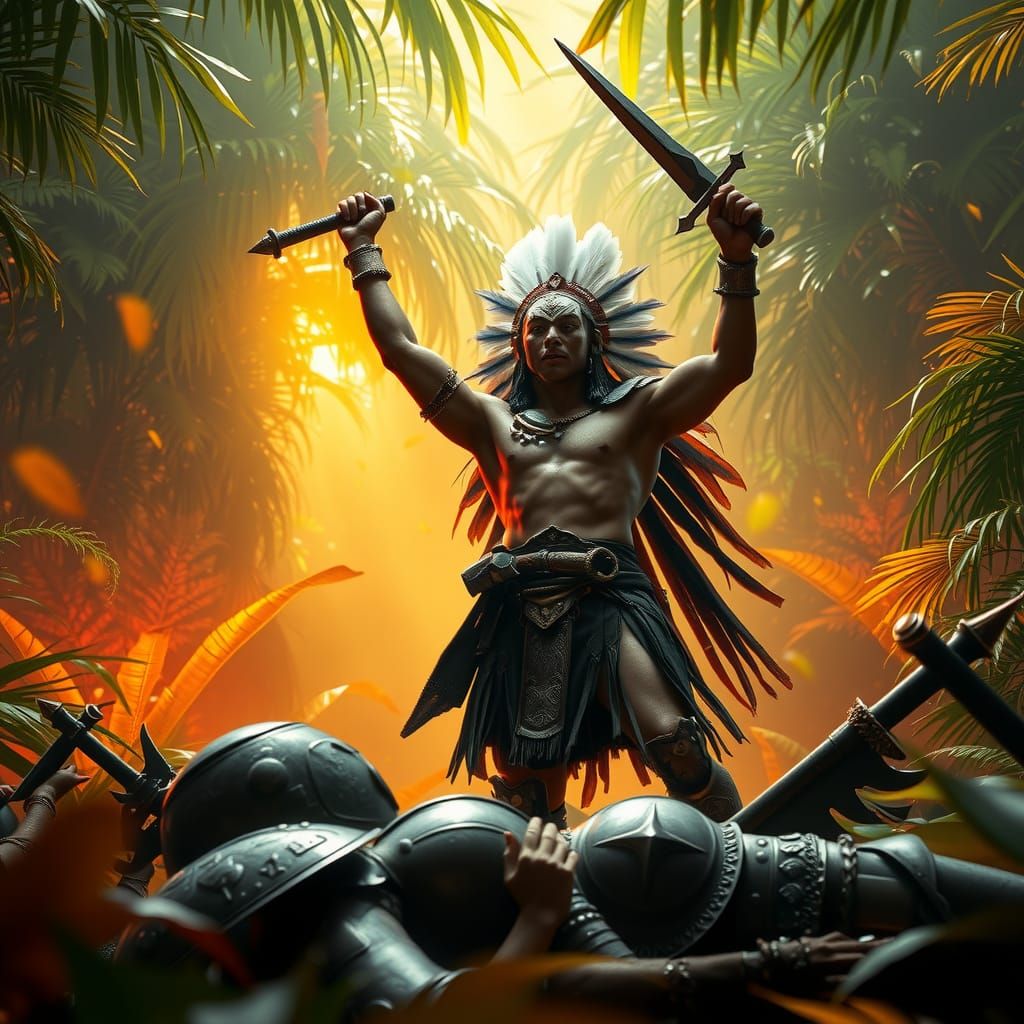 Aztec Warrior's Victory in a Jungle Duel