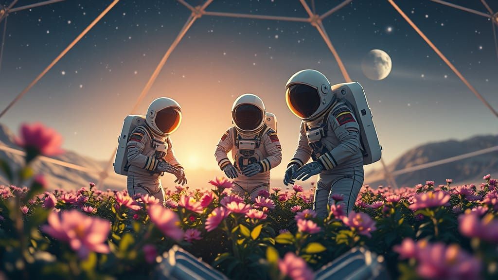 Surreal Anime Scene Depicts Spacesuit Astronauts Tending to...