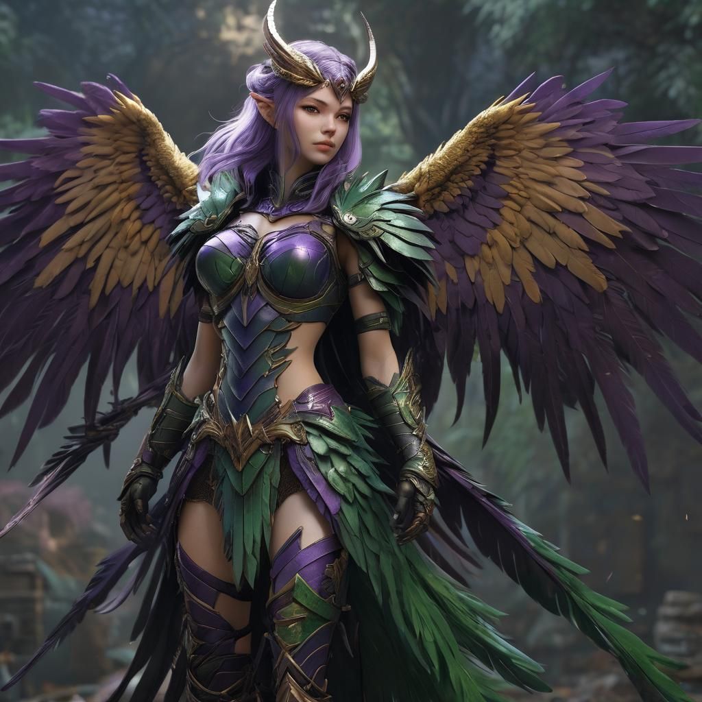Monster-Woman with Harpy Wings in 3D Anime Style