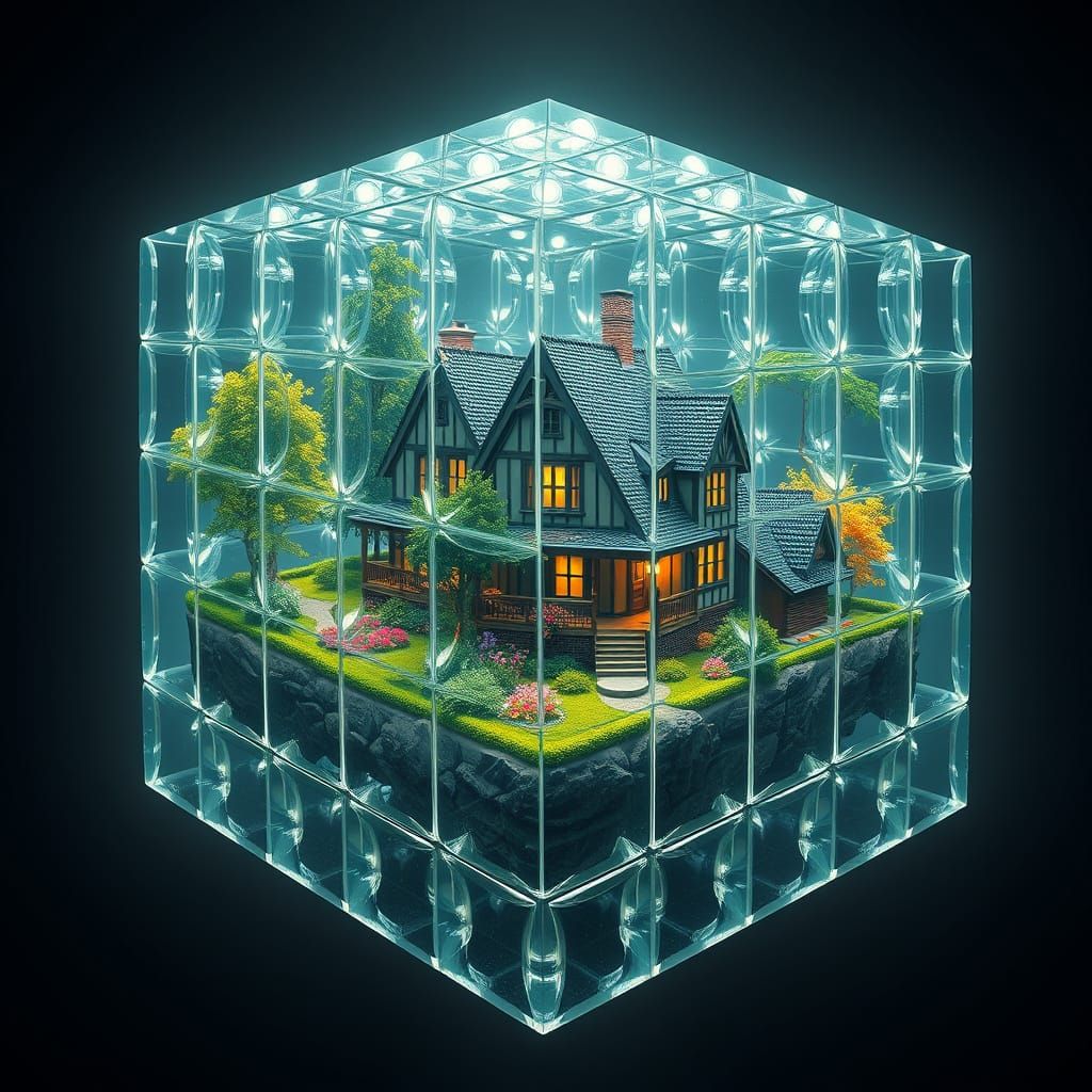 Hyper Realistic House in a Shimmering Rubik's Cube