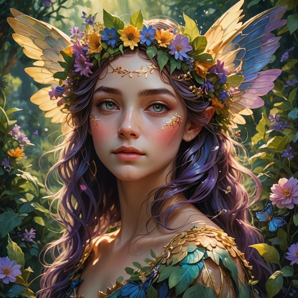 Enchanting Summer Fae Portrait in Hyperrealism