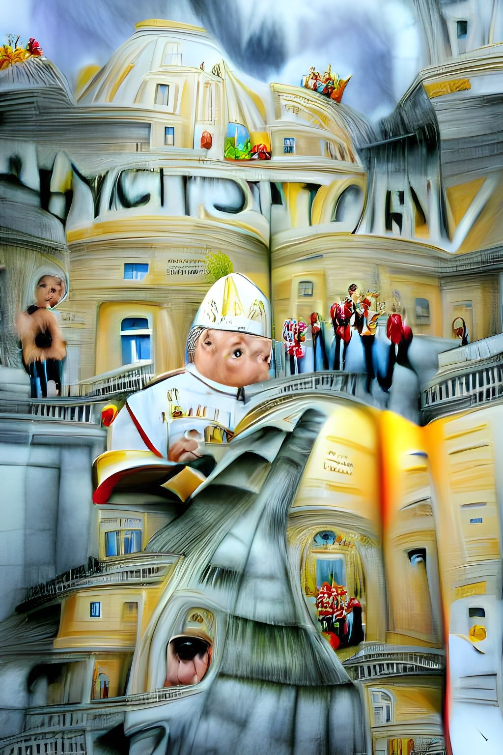 The Vatican Church hierarchy storybook illustration hyperrealism artwork