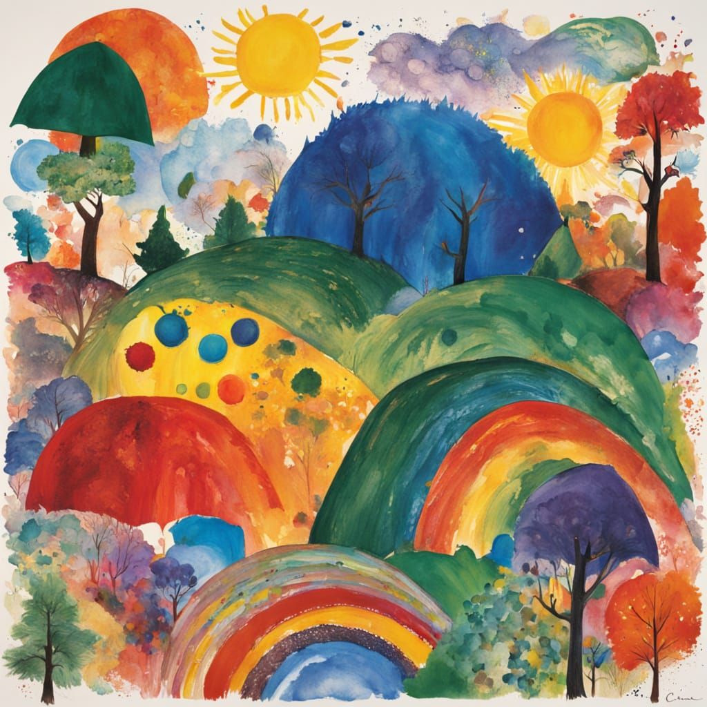 Vibrant Crayon Art in Whimsical Style