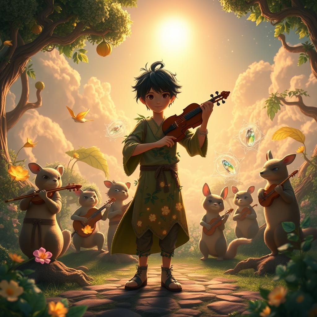 Anime Guardian Conducting Forest Animal Orchestra