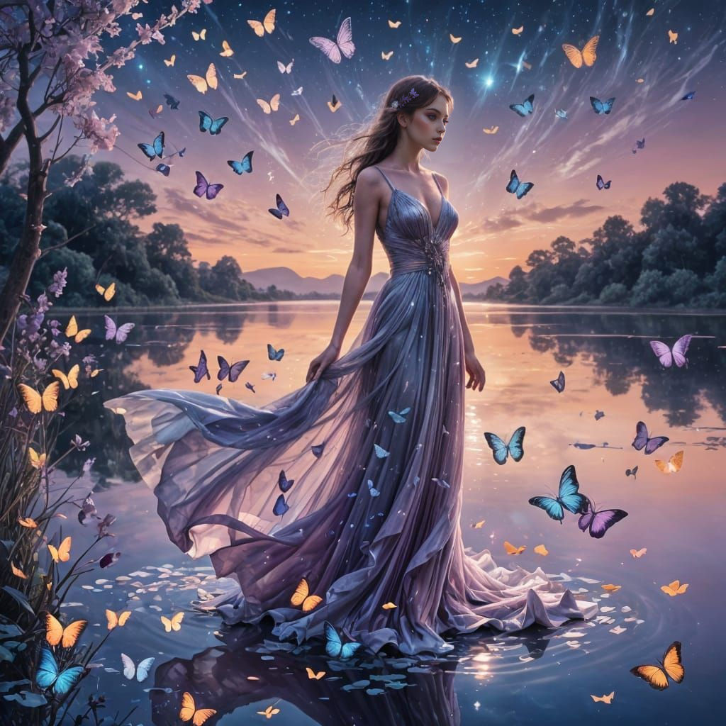 Ethereal Twilight Goddess with Lavender Wings