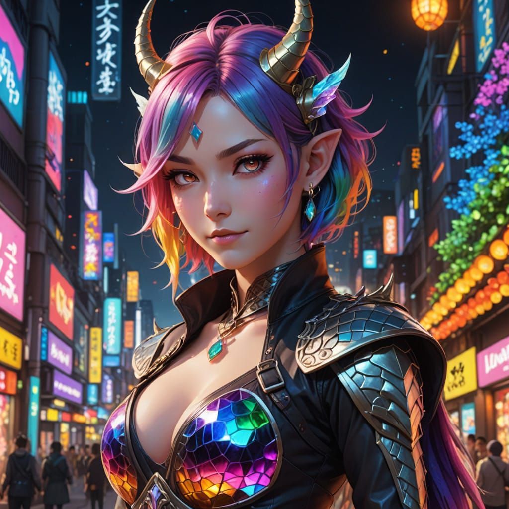 Anime-Style Fantasy Dragonborn Warrior-Monk with Crystal Hor...