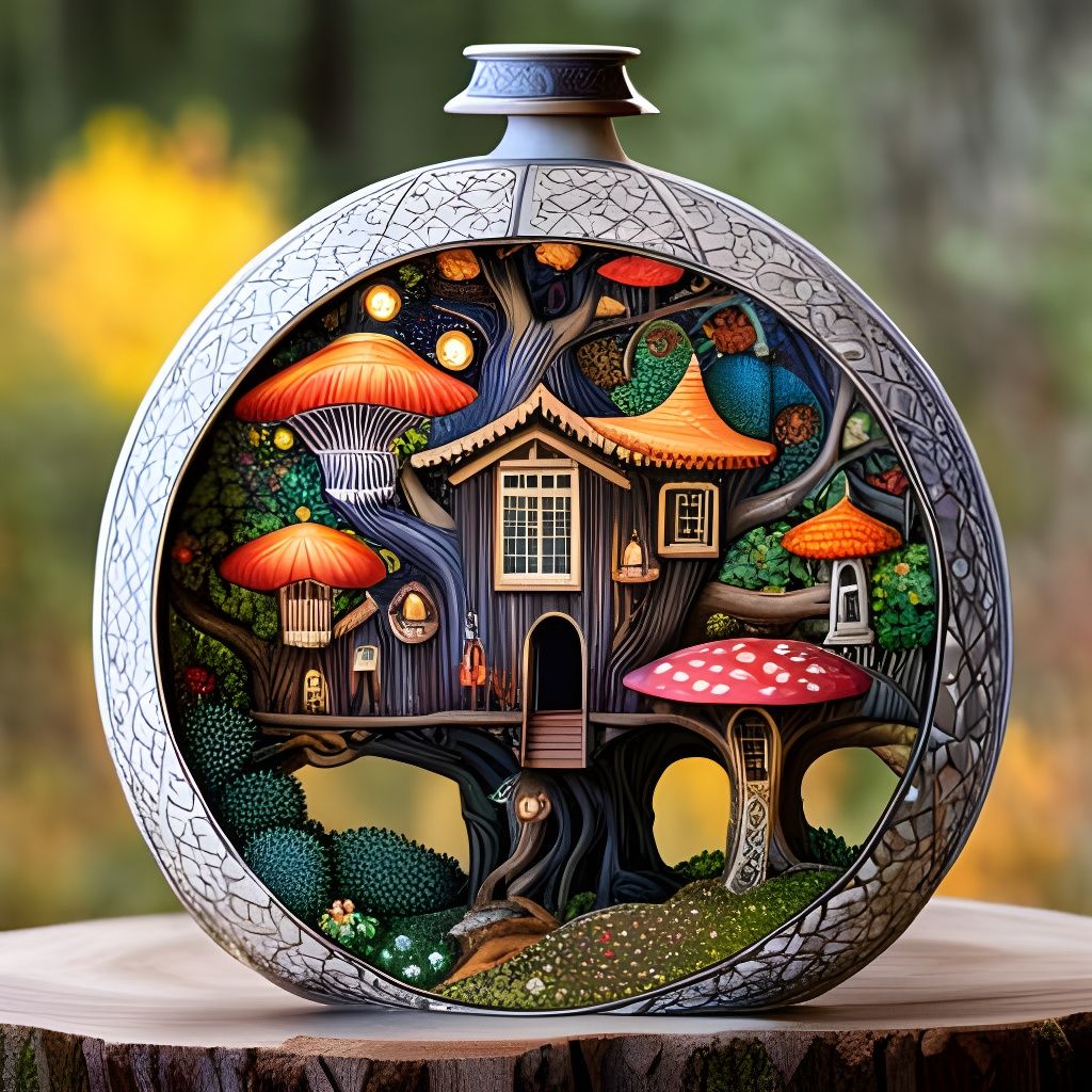 Ornate Woodland Fae Treehouse Collage Art