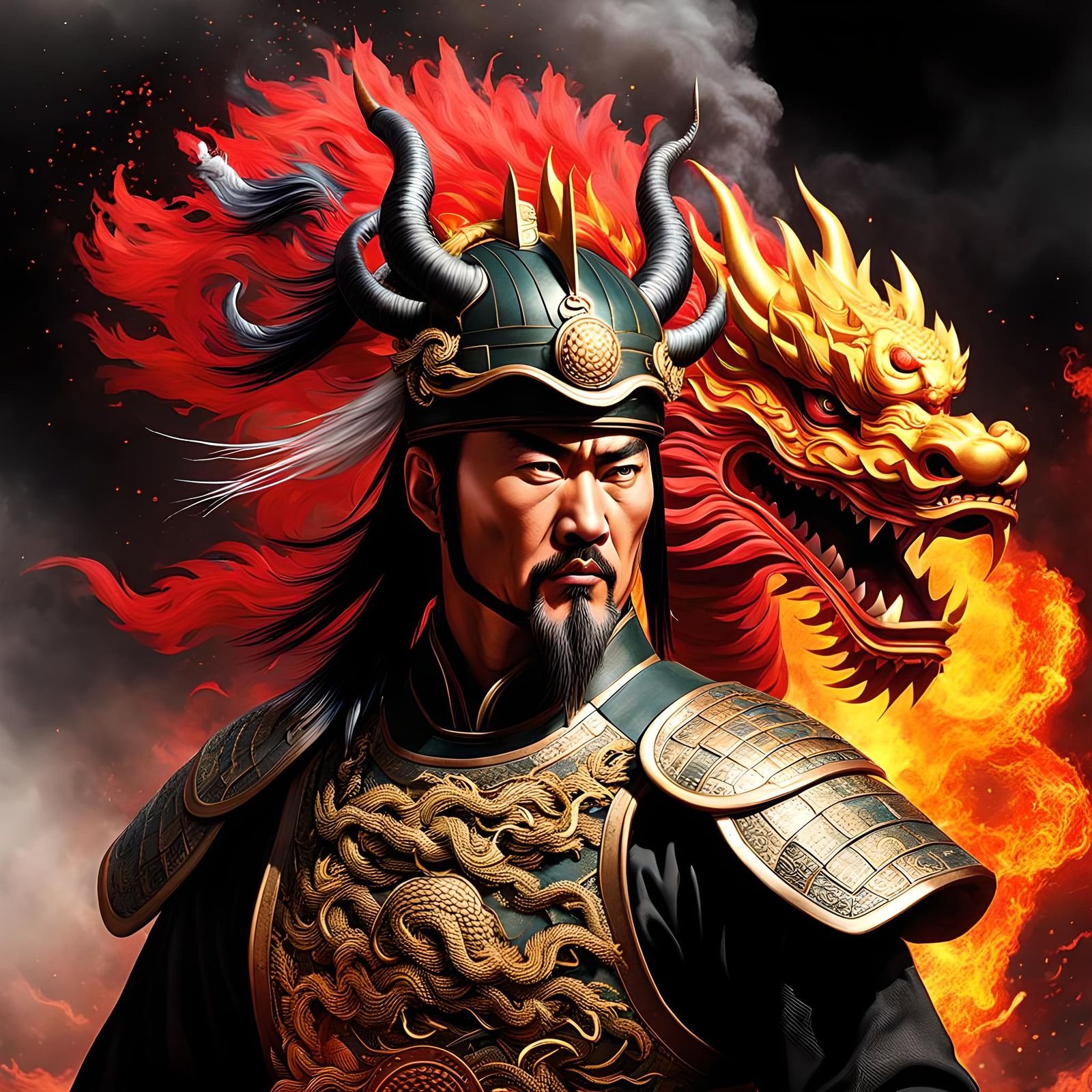 Chinese Warrior Dragon Explosion: Mythic Art