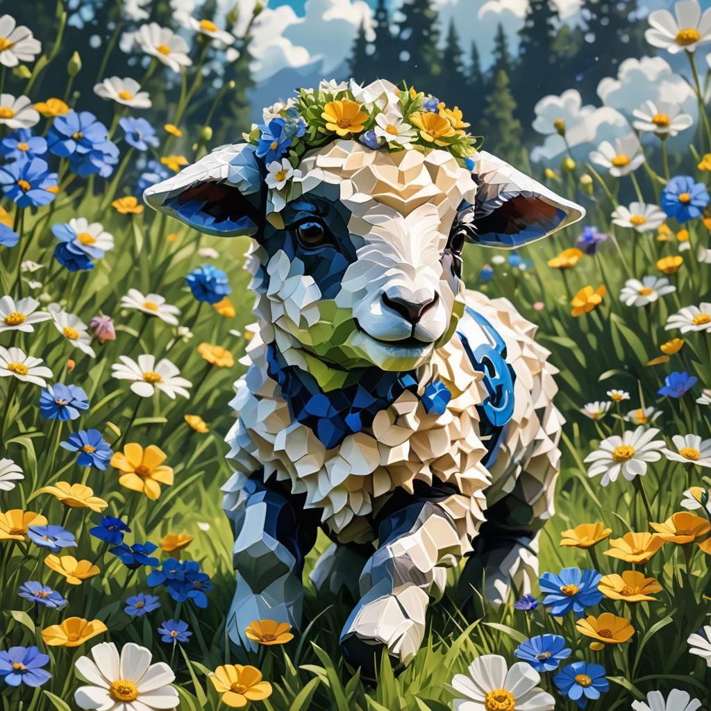 Lamb in Rams Helmet: Low-Poly Digital Art