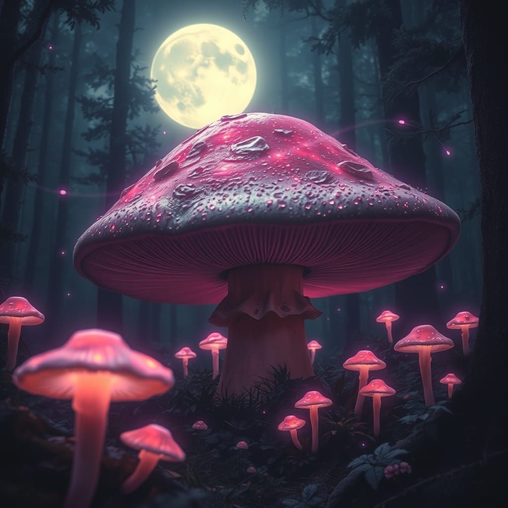 Glowing Mushroom Forest in Mystical Moonlight