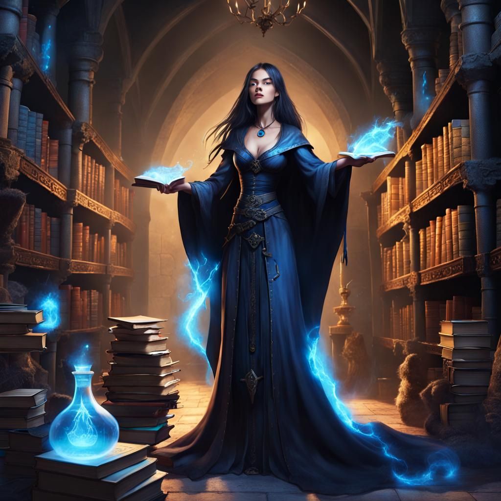 Sorceress Casting Runes in Ancient Castle Dungeon