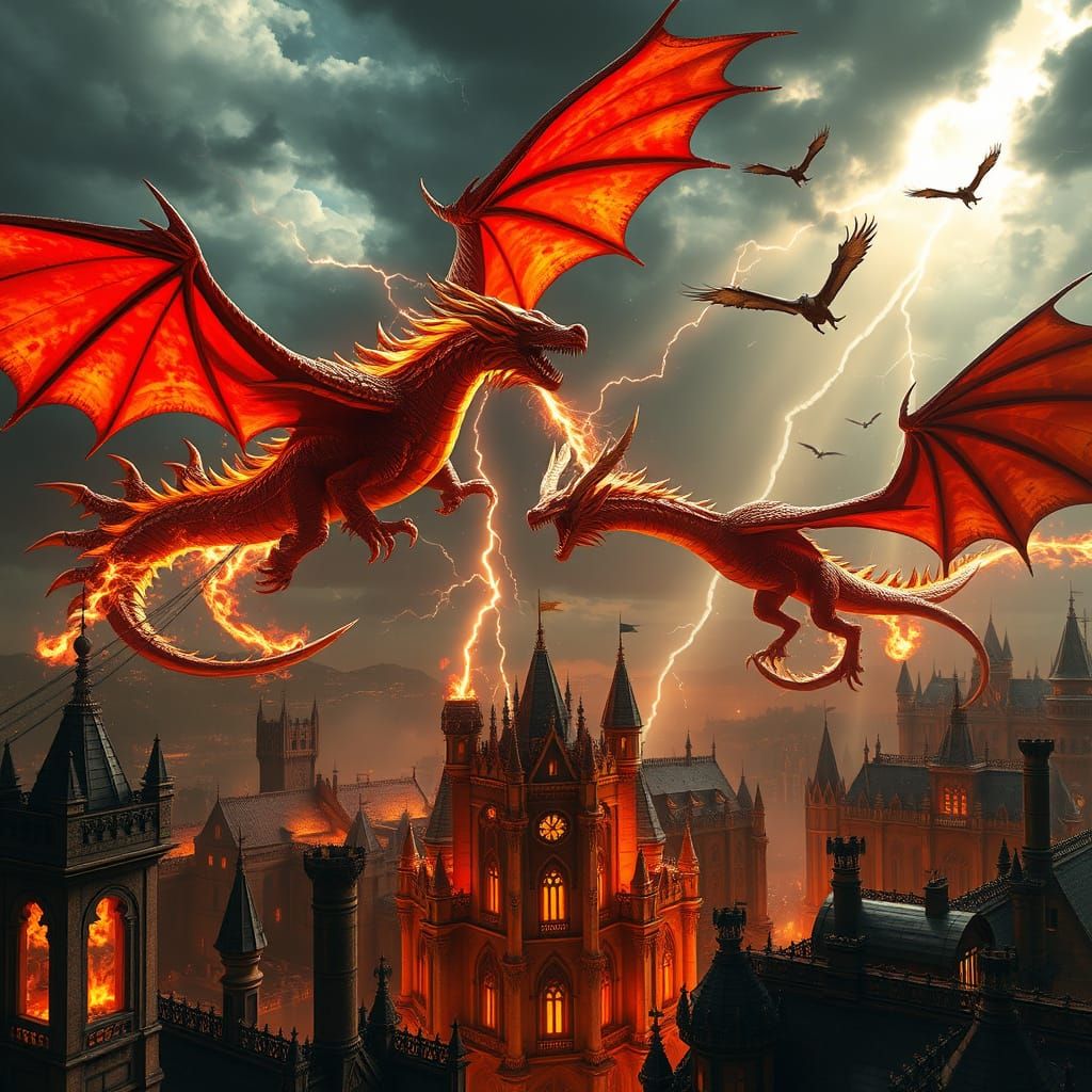 Epic Dragon Battle Above a Fantasy Castle