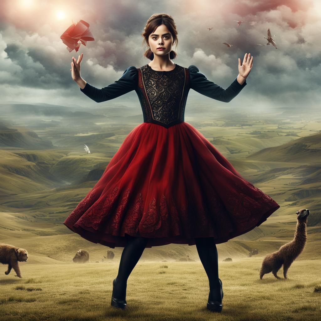 Jenna Coleman in Red Dress: Digital Matte Painting