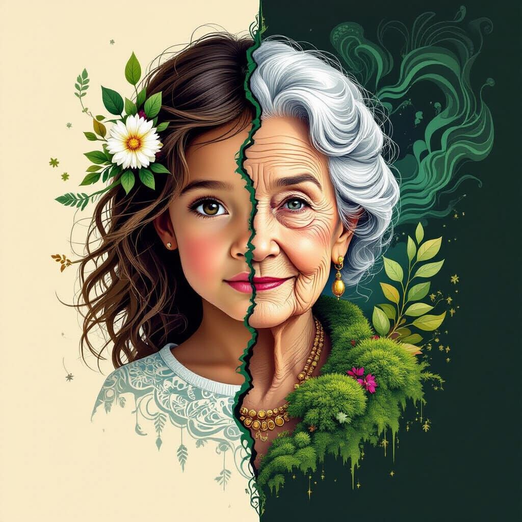 Dual Alien Woman with Silk and Moss Textures