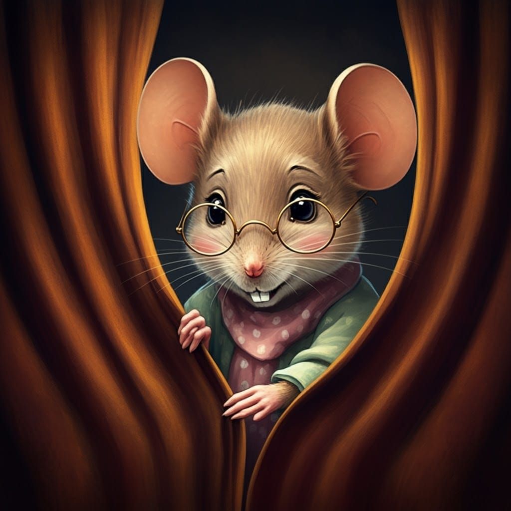 Shy Mouse Peek in Storybook Illustration Style