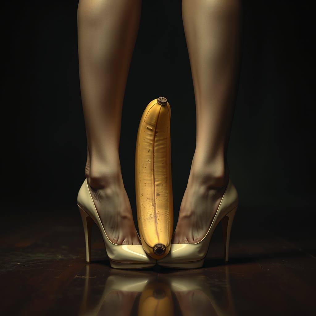 Woman's Legs in Heels with Banana: Hyperrealistic Art