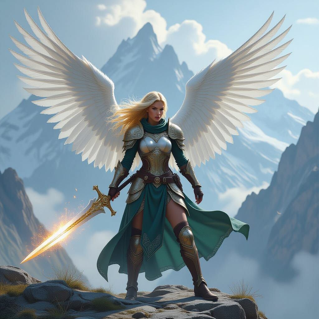 Winged Warrior Casting Spell on Mountaintop