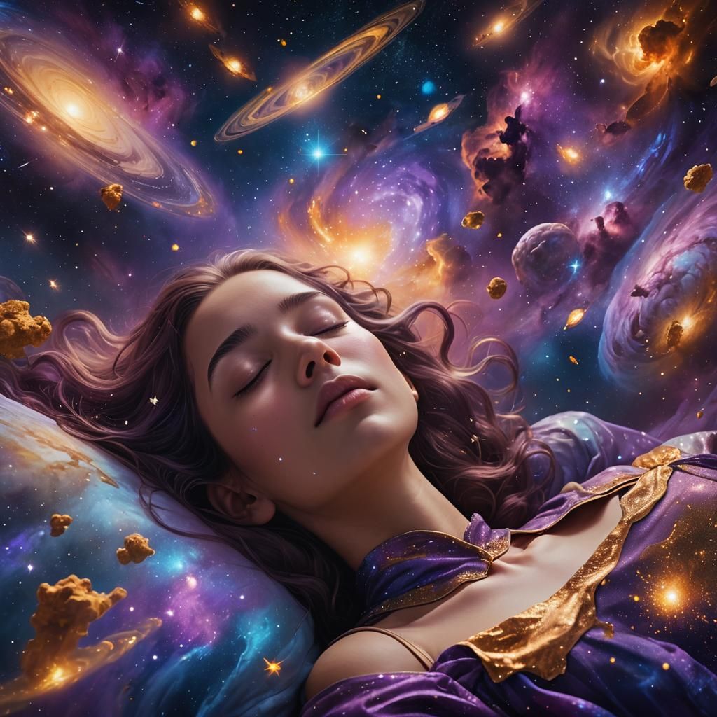 Ethereal Sleeping Woman in Cosmic Surrealism