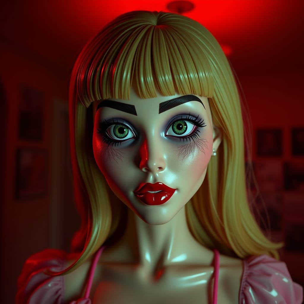 Ethereal Horror Woman in a Redlit Room