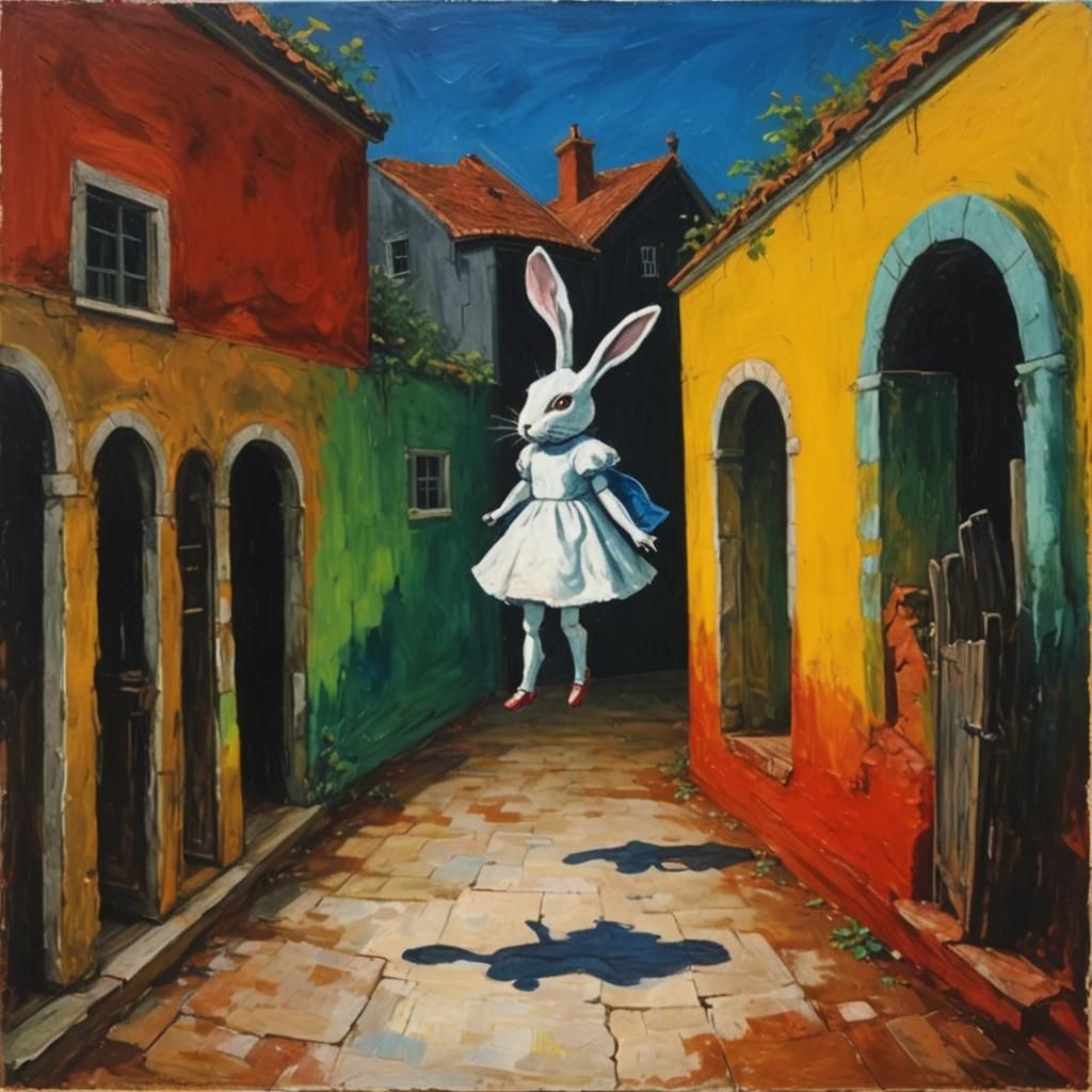 Unsettling Fairy Tale: Rabbit Hole in Expressionist Style