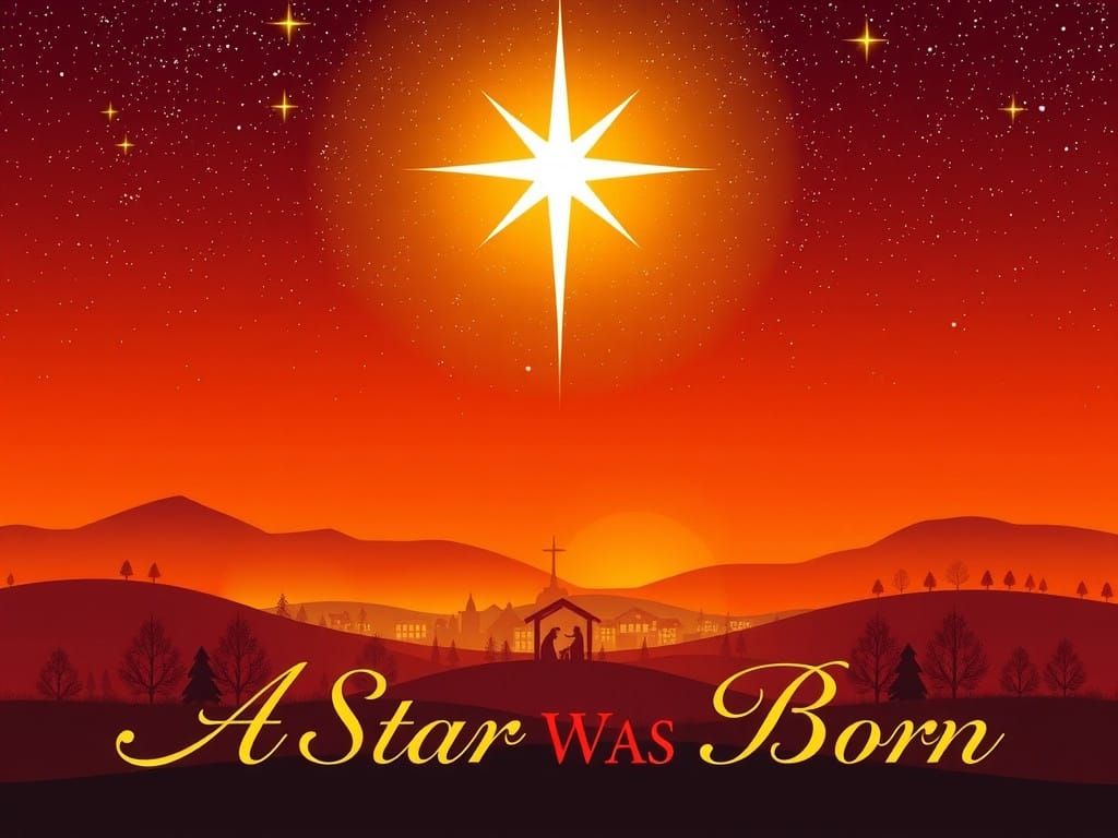 Peaceful Village Christmas Scene with Shining Star and Nativ...