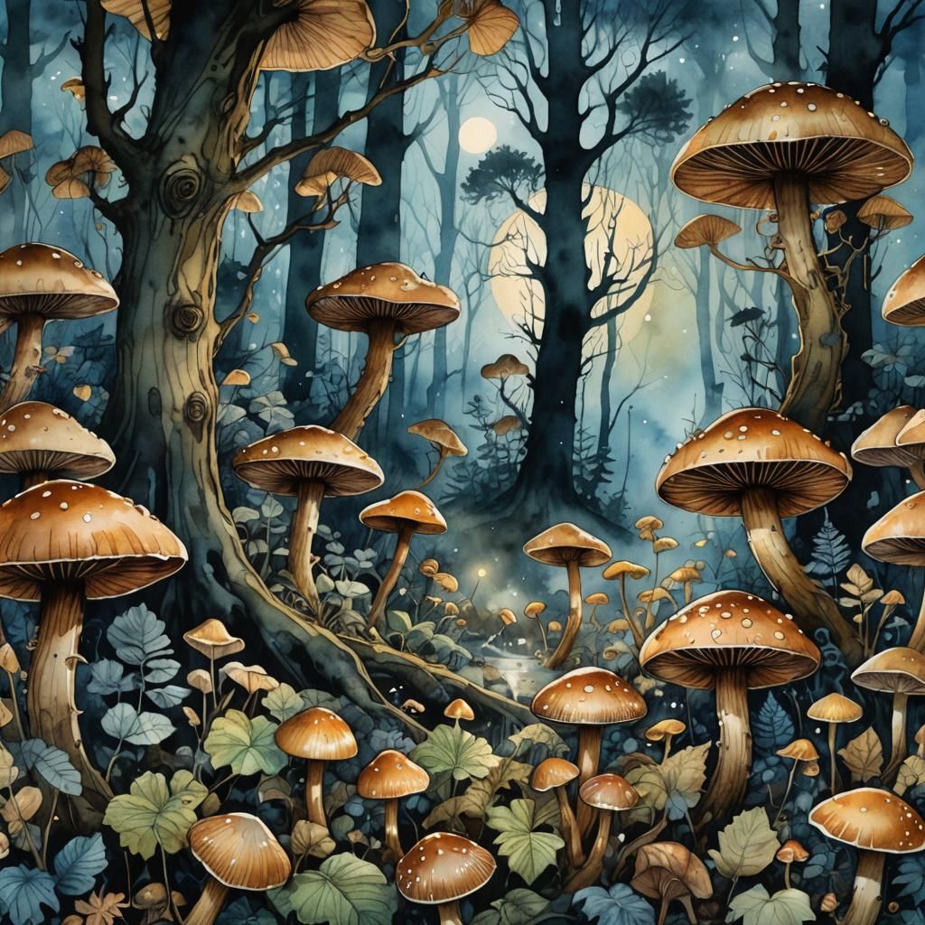 Chestnuts in Mystical Forest: Watercolor and Ink