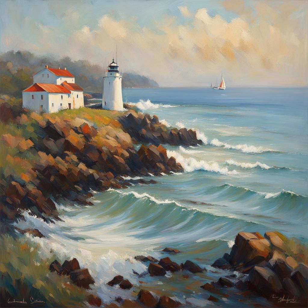 Impressionistic Maritime Scene with White Seascapes