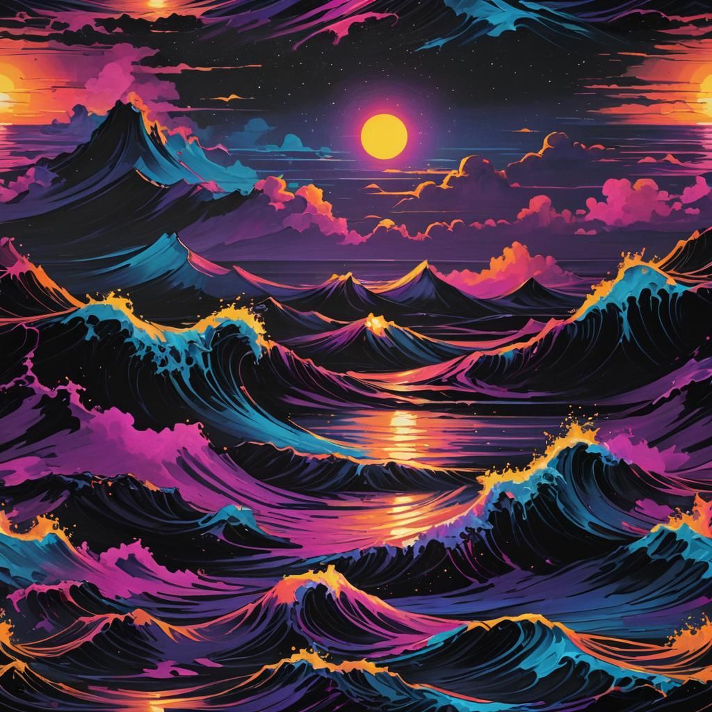 Synthwave Beach Sunset with Geometric Line Art