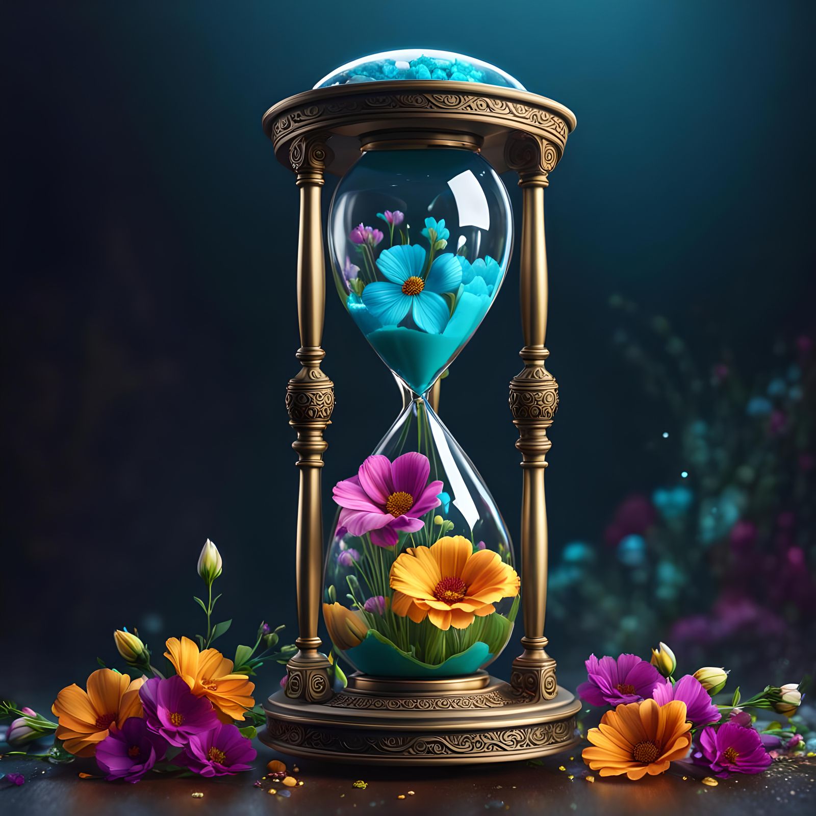 Fantastical Hourglass with Flowers in Matte Painting