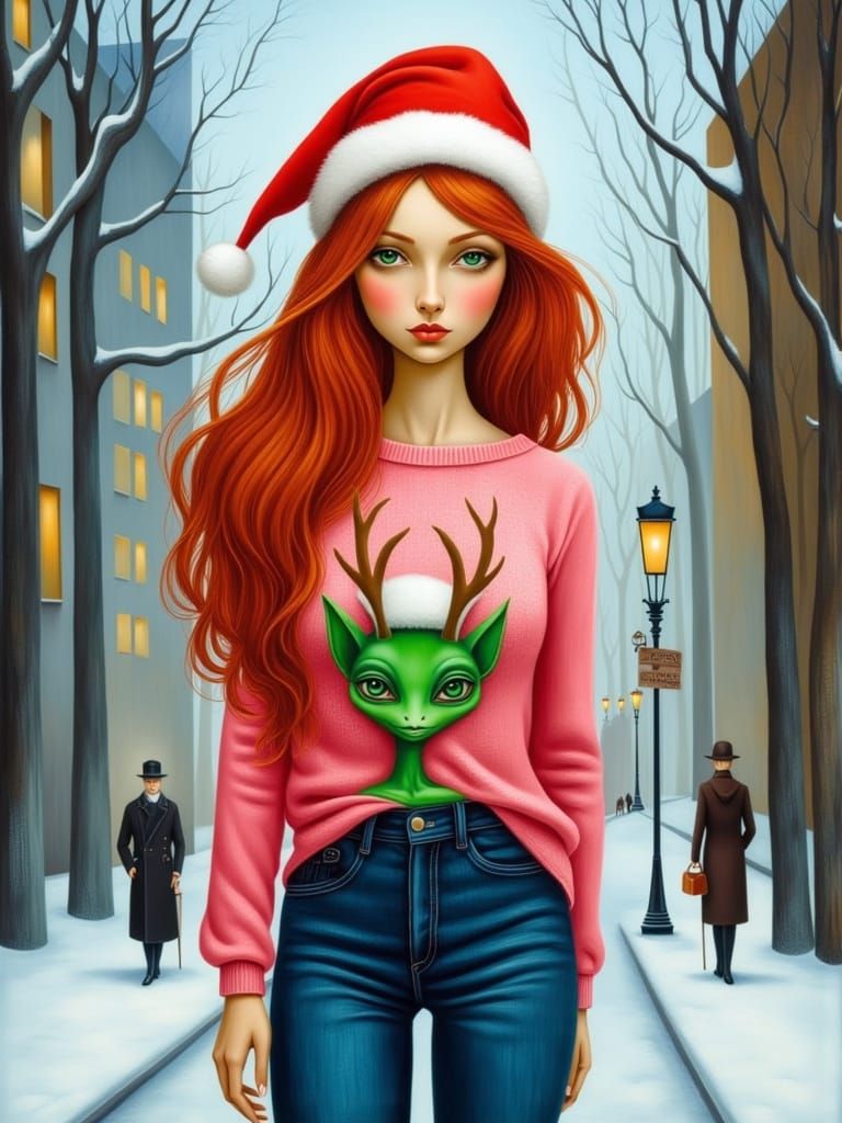 Fantasy Realism Portrait of Woman in Snowy City
