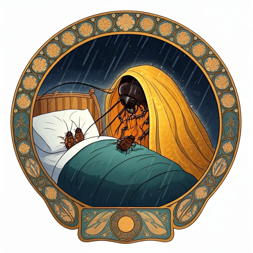 Mother Cockroach Tucking Babies In, Art Nouveau Style