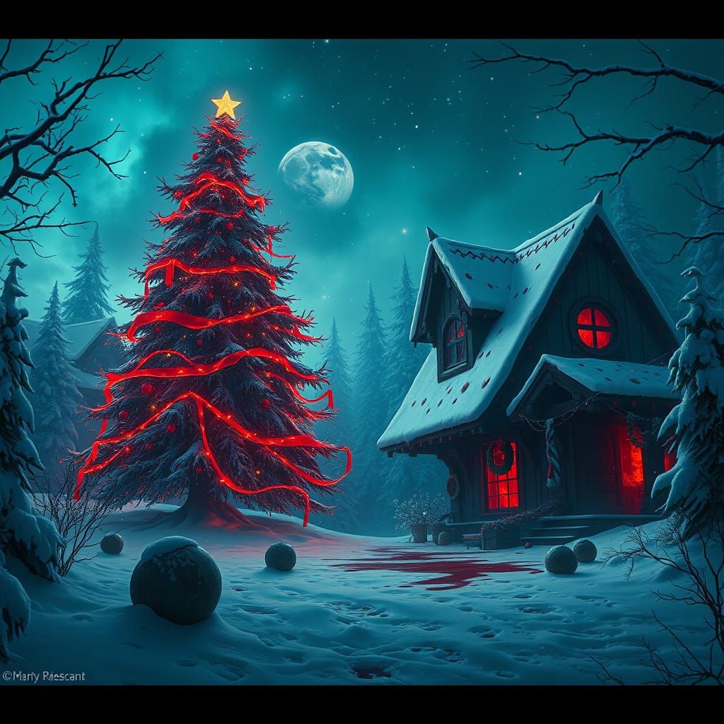 Surreal Bloody Christmas Fantasy Scene in Deep Color