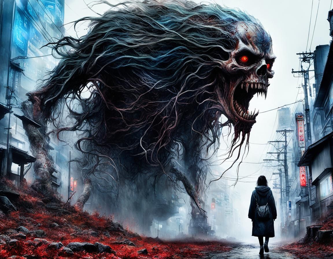 Cronenberg Body Horror Monster in Tokyo Neon Art