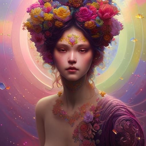 Rainbow Flower Bridge Over Celestial Lake