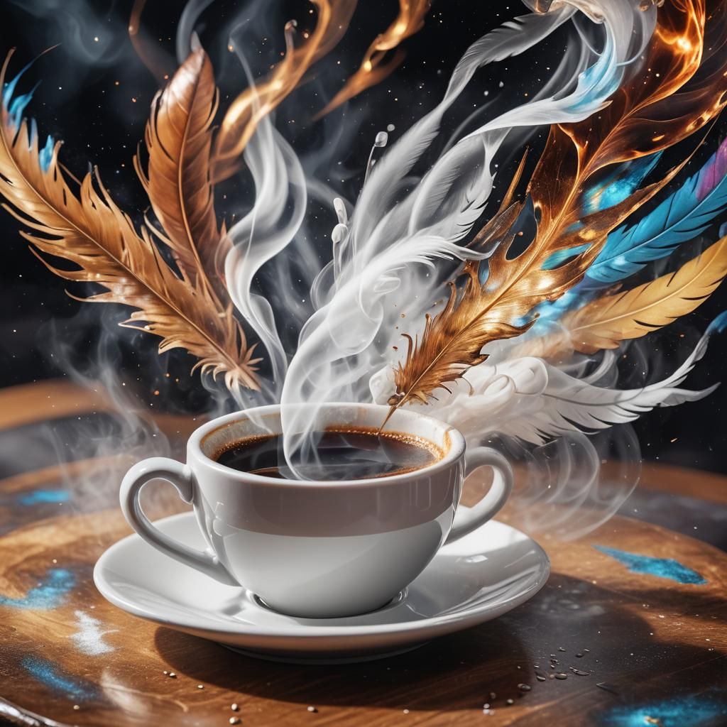 Coffee Aroma in Cafe, Holographic Astral Illustration