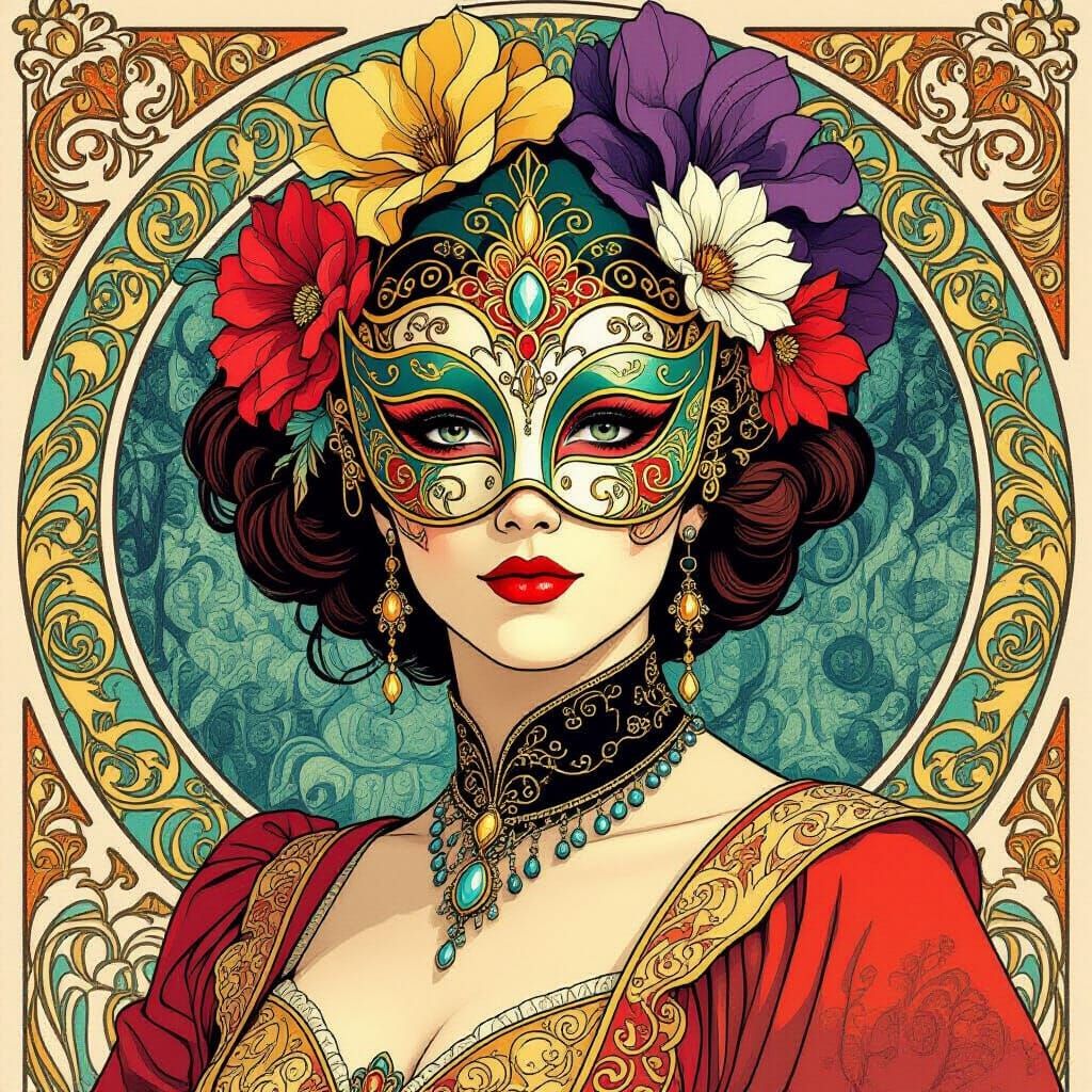 Art Nouveau Woman in Elaborate Disguise