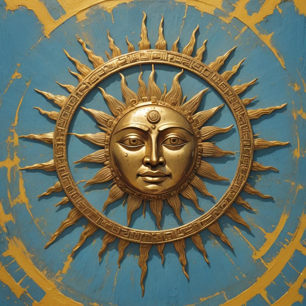 Radiant Gold Sun God on Blue and Yellow
