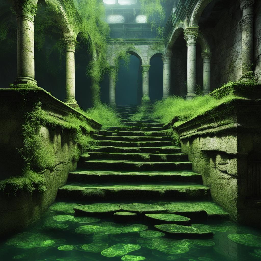 Mysterious Shimmering Ruins in Flooded Waters