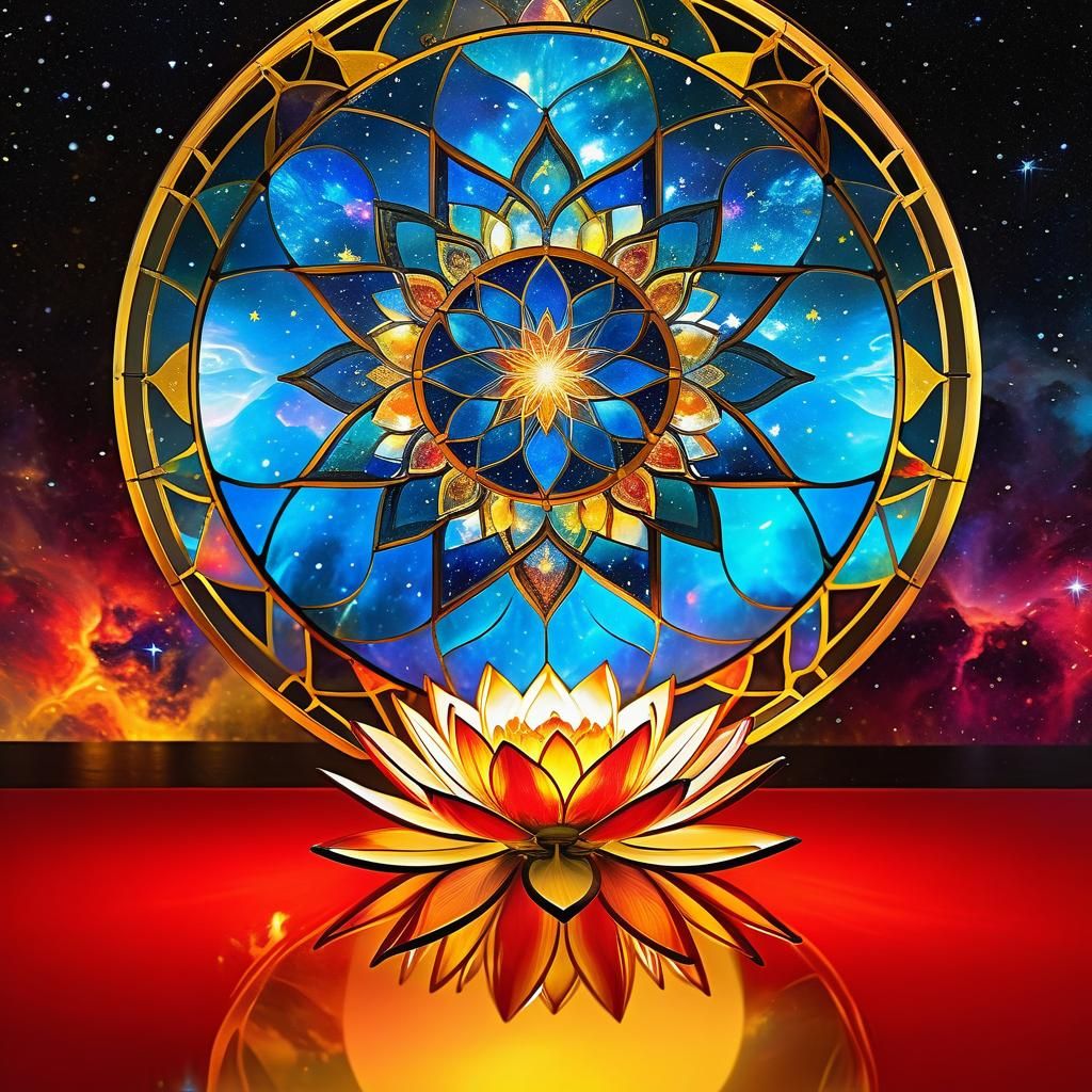 Cosmic Stained Glass Mandalas in Warm Colors