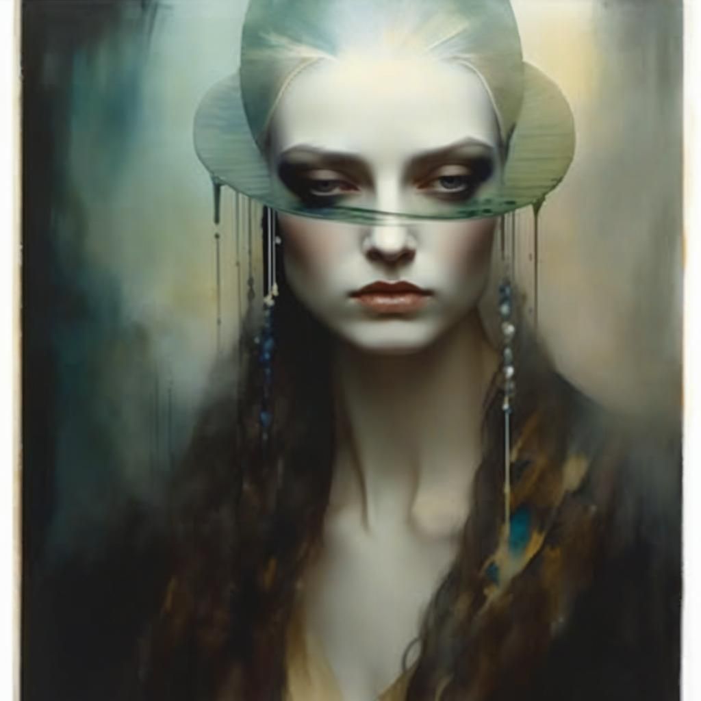 Sad Woman Portrait in Watercolor Style