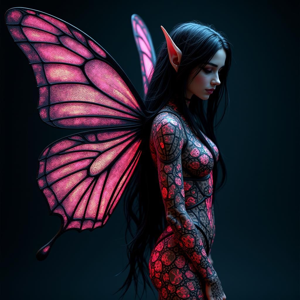 Enameled Glass Gothic Fairy with Bioluminescent Tattoos