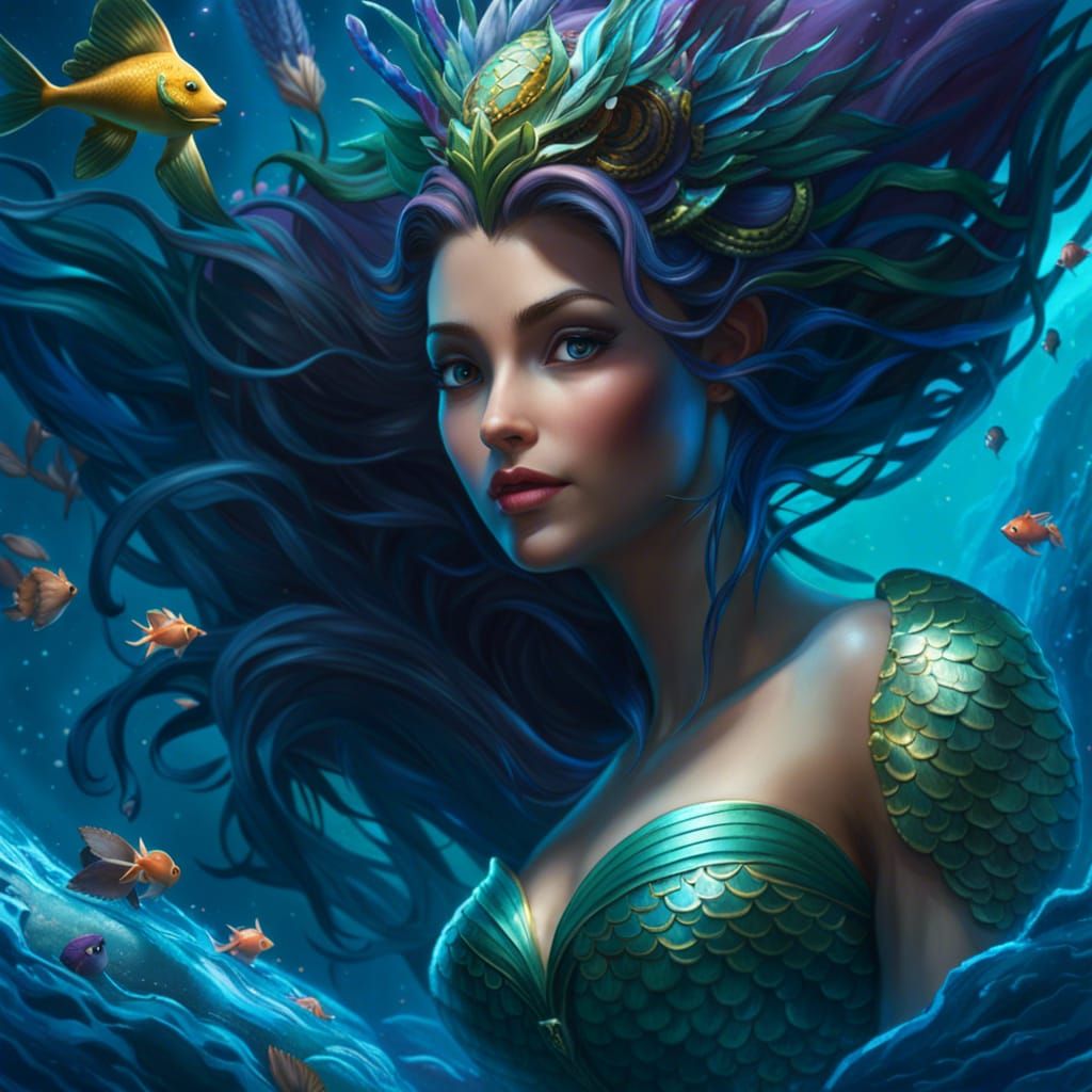 Detailed Merfolk in Underwater Concept Art