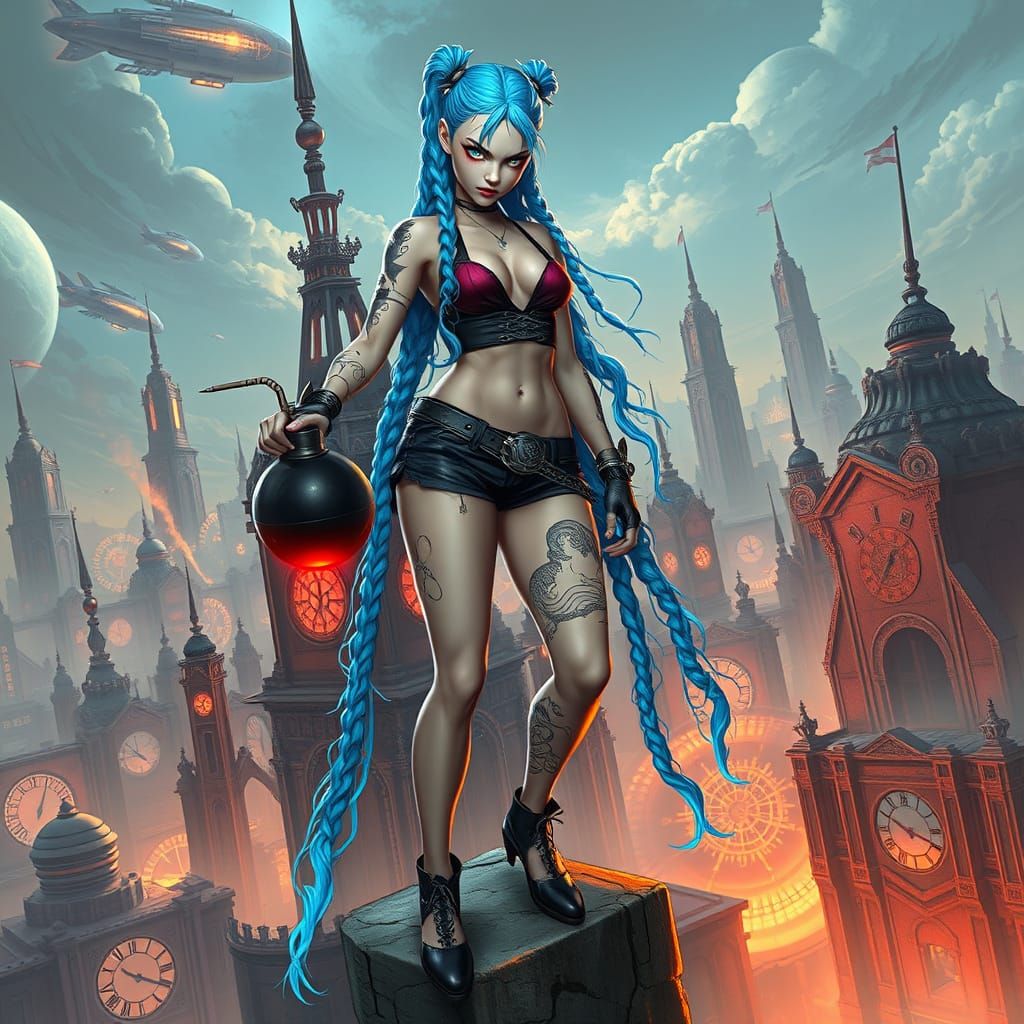 Cyberpunk Jinx in Dystopian Metropolis